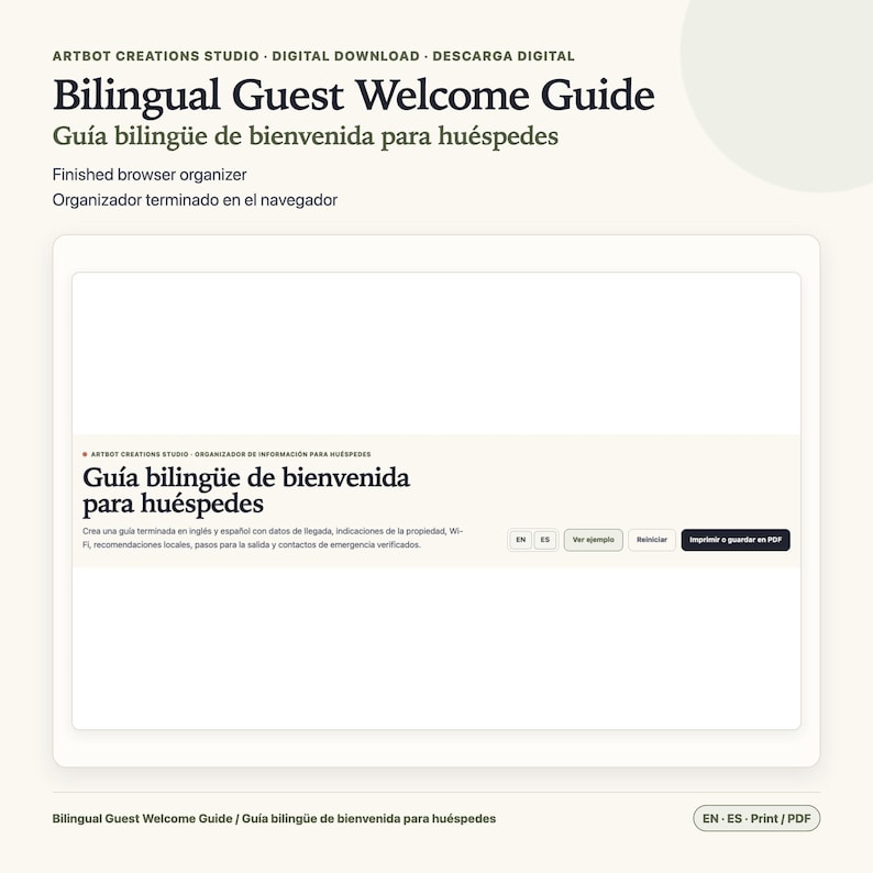 Guest Welcome Book Spanish English | Printable Rental Guide image 1