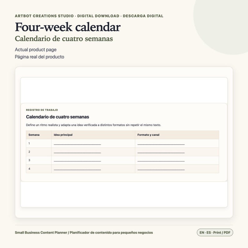 Small Business Content Planner Spanish English | 30 Day Calendar image 7