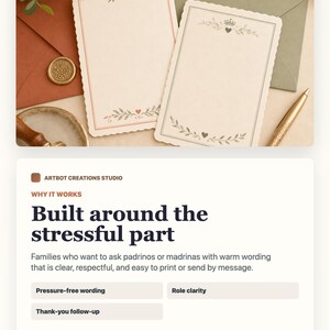 May include: Two rectangular stationery cards with scalloped edges and cream-colored paper. One card features a red border with leaf and heart motifs, while the other displays a green border with a crown, leaf, and heart design.