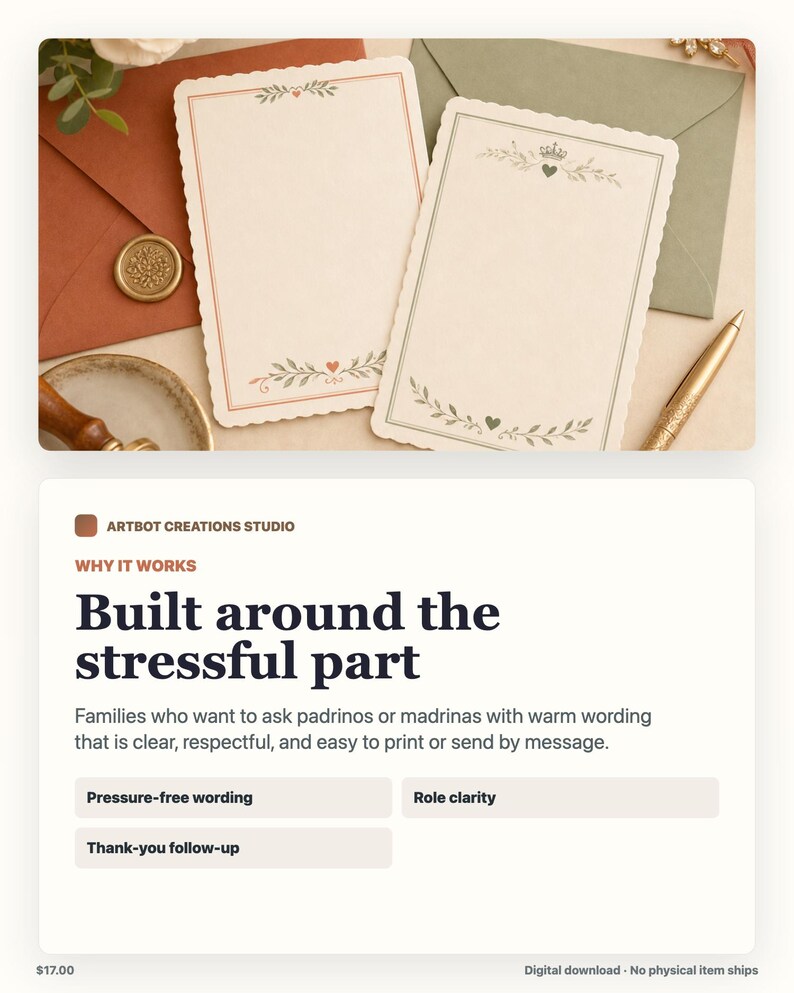 May include: Two rectangular stationery cards with scalloped edges and cream-colored paper. One card features a red border with leaf and heart motifs, while the other displays a green border with a crown, leaf, and heart design.