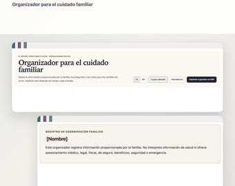 Family Care Organizer Spanish English | Contacts, Appointment Notes, Shift Schedule & Handoff Binder