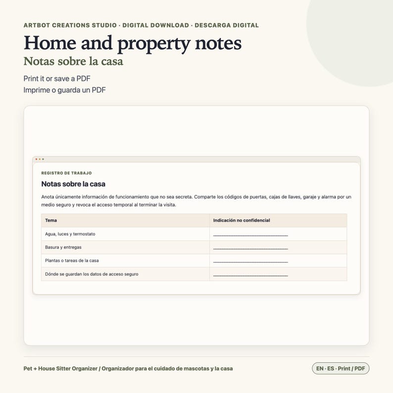 Pet Sitter Instructions Spanish English | House Care Organizer image 8