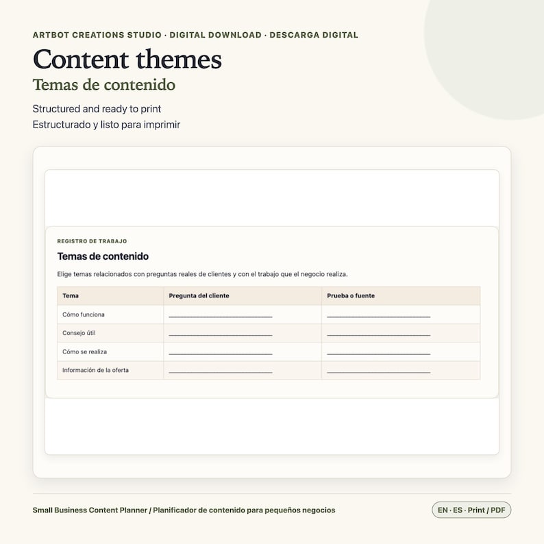 Small Business Content Planner Spanish English | 30 Day Calendar image 4
