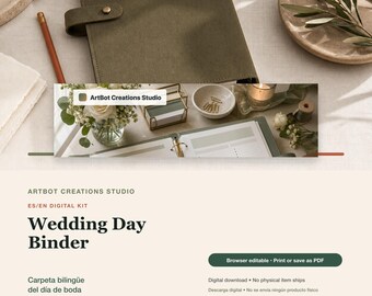 Wedding Day Binder Spanish English | Vendor Timeline Padrinos Roles WhatsApp Scripts Digital Planner