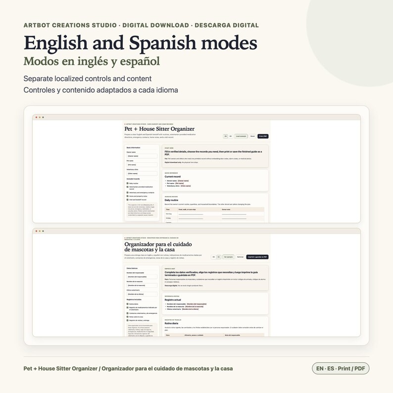 Pet Sitter Instructions Spanish English | House Care Organizer image 6