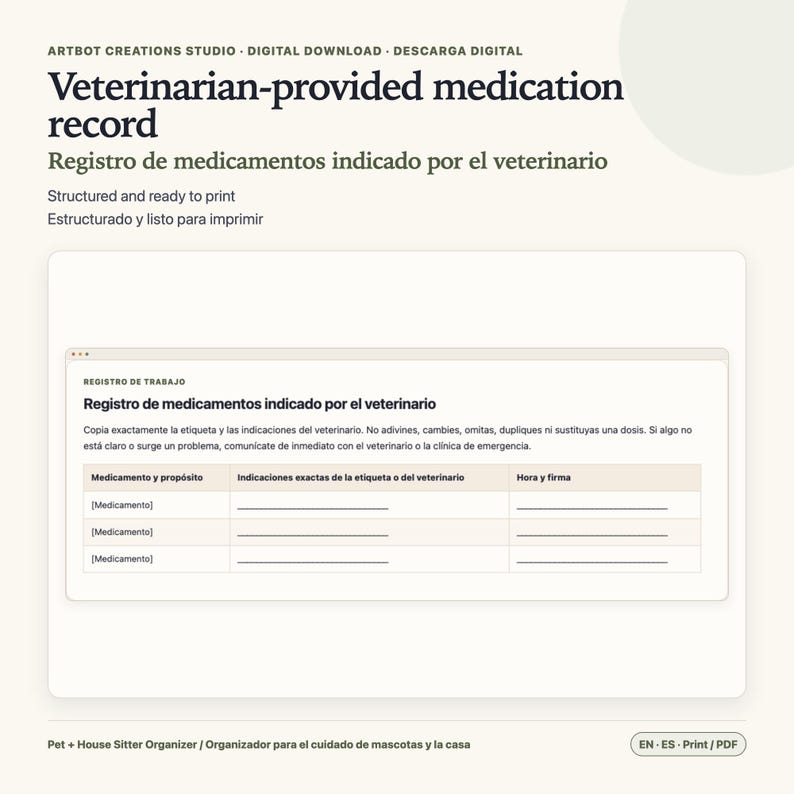 Pet Sitter Instructions Spanish English | House Care Organizer image 4