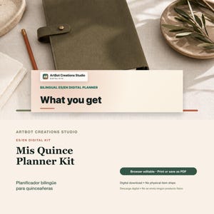 Planificateur Quinceanera Espagnol Anglais | Mis Coing Budget RSVP Padrinos Tracker | Kit numérique modifiable