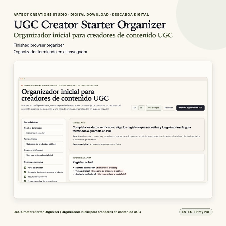 Planificador para creadores de contenido generado por el usuario (español/inglés) / Hoja de cálculo breve sobre tarifas de derechos imagen 1