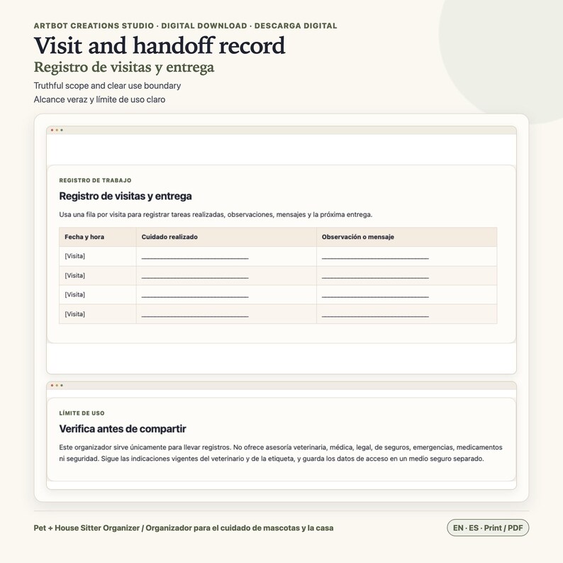 Pet Sitter Instructions Spanish English | House Care Organizer image 10