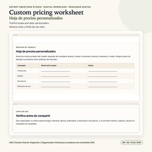 Planificador para creadores de contenido generado por el usuario (español/inglés) / Hoja de cálculo breve sobre tarifas de derechos imagen 10