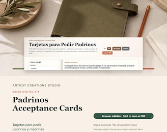 Patenkarten Spanisch Englisch | Paten fragen Quinceañera Bautizo Druckbare digitale Vorlage