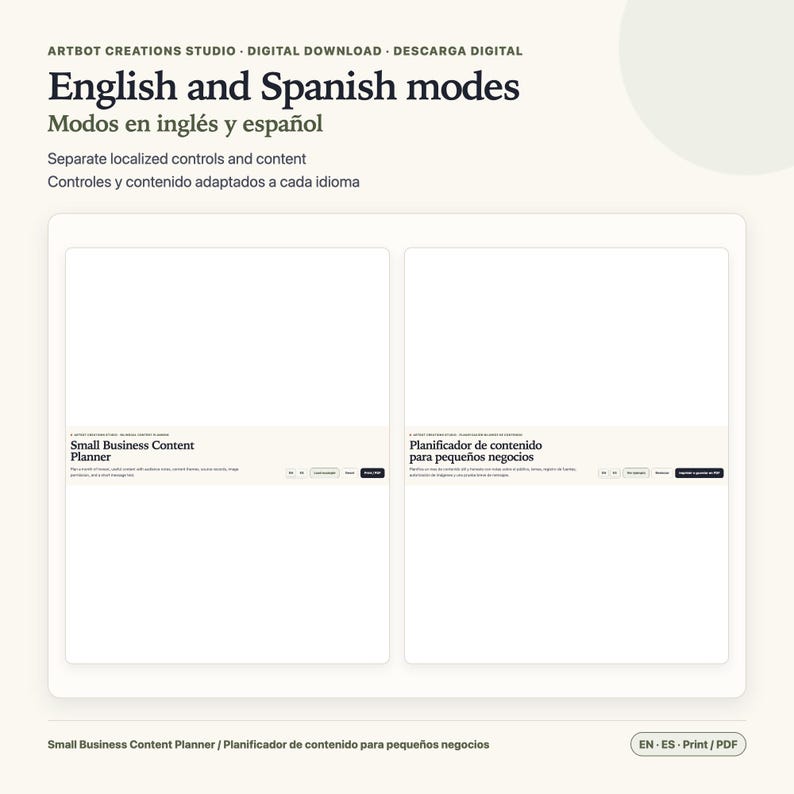 Small Business Content Planner Spanish English | 30 Day Calendar image 6
