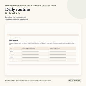 Pet Sitter Instructions Spanish English | House Care Organizer image 3