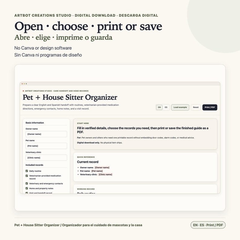 Pet Sitter Instructions Spanish English | House Care Organizer image 5
