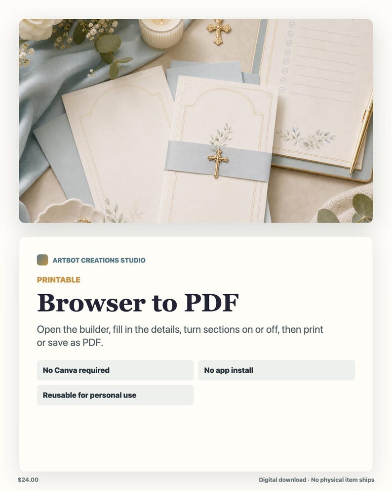 May include: A set of cream-colored stationery featuring delicate floral illustrations in soft blue and green tones. The collection includes cards with a light blue paper band and a gold-toned cross emblem, alongside matching lined paper sheets.