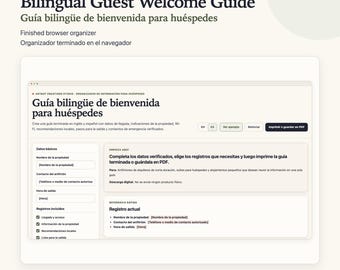 Libro de bienvenida para huéspedes (español/inglés) / Guía de alquiler imprimible