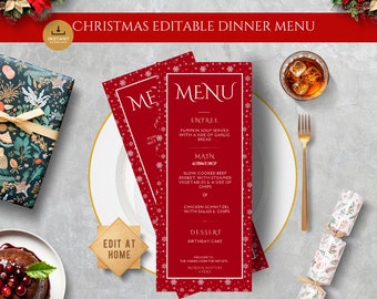 Christmas Dinner Menu Template: Elegant Holiday Party (Canva, 3.75x9 inch)