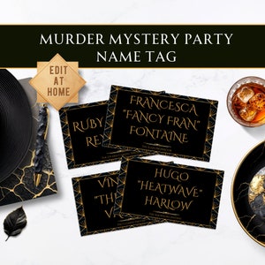 Editable Name Tags  | 1920&#39;s Murder Mystery | Murder Mystery Game | Gatsby Menu Template Editable | Murder Mystery Party | Prohibition Party