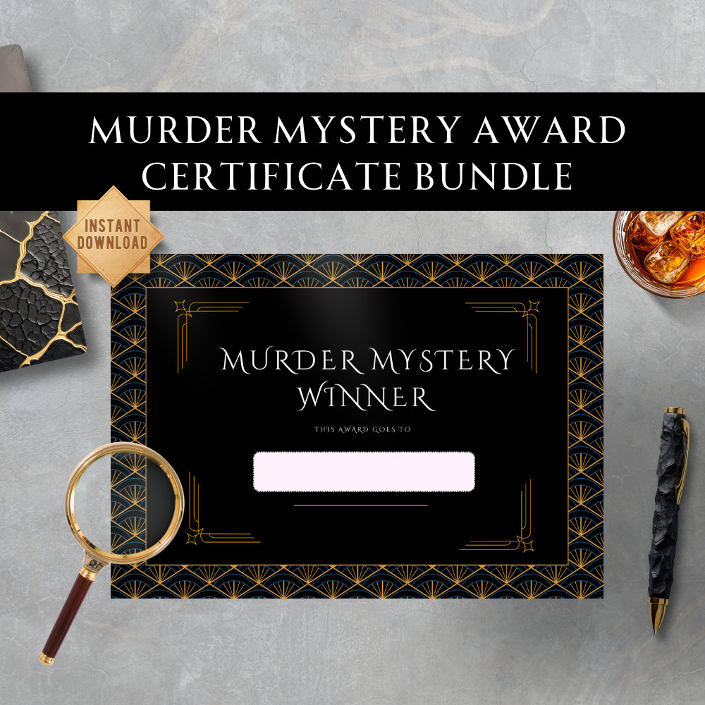 Murder Mystery Award Certificate | Awards for Mystery Parties | Murder Mystery Game | 1920s | Printable Download | Murder Mystery Party