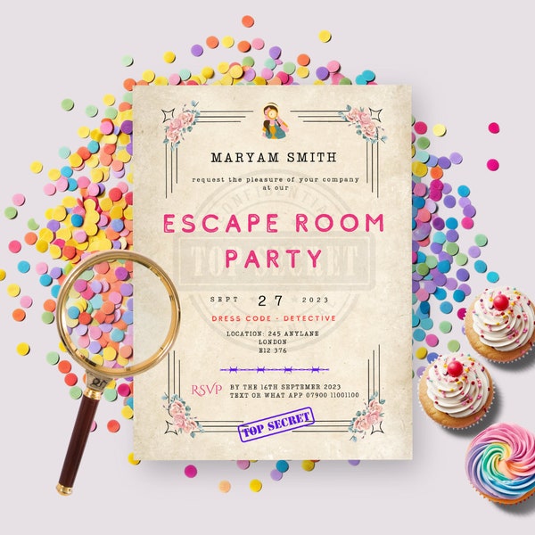 Escape Room Birthday Invitation Girl | Kids Escape Room | Kid Or Tween Mystery Break Out | Mystery Party Any Age Birthday Party Invite