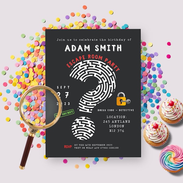 Escape Room Party | Instant Download | Digital Download | Boys Escape Room Mystery Invitation | Escape Room Kids Birthday | Canva Template