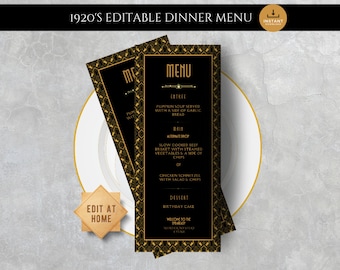 Gatsby Dinner Menu Template: 1920er Jahre Art Deco zum Ausdrucken (Digitaler Download)