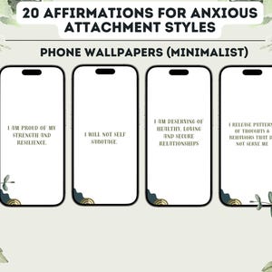 Cartões de papel de parede para celular com afirmações positivas para estilos de apego ansioso - Protetor de tela ou fundo de papel de parede minimalista - Download digital