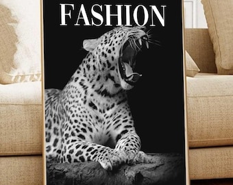 Leopard Designer Poster Black and White Fashion Wall Art Luxury Fashion Roar Wall Art Dopamine Fashion Poster Trendy Photography Print