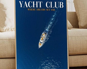 Yacht Club Poster 70s Print, Vogue Wall Art Magazine Poster, Summer House Poster Navy Blue Art, Retro Print Nautical Art Preppy Vintage Y2K