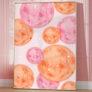 Pink and Orange Disco Ball Print Trendy Wall Art Girly Dorm Room Decor Bachelorette Bar Maximalist Dopamine Eclectic Poster Digital Download