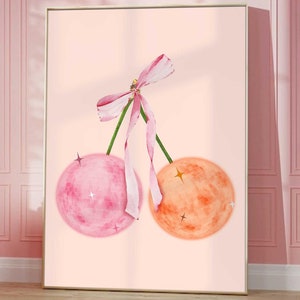 Pink Orange Disco Print Poster Trendy Wandkunst Preppy Barwagen Cherry Ball Printable kokett Schleife Dopamin Dekor Funky Retro 70er Jahre Lucky Girl