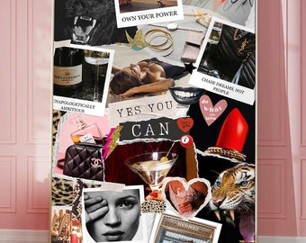 Kate Moss Collage Poster Moodboard Visual Board Luxury Fashion Red Shuffle Art Dorm Decor Magazine Print Leopard Y2K Poster 90s Nostalgia