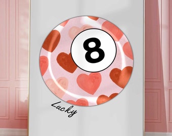 Impressão de bola de bilhar vintage Lucky 8 Ball Wall Art Retro Hand Drawn Poster Pink Heart Pool Ball Poster Trendy Digital Art Prints Printable Love