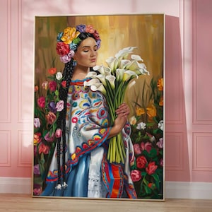 Calla Lily Art Flower Vendor Guatemala El Salvador Mexican Latin American Boho Diego Rivera Fine Art Print Mexican Folklore DIGITAL DOWNLOAD