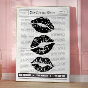 Trendy Wall Art Newspaper Art Prints Black And White Poster Aesthetic Y2K Motivational Room Decor Vintage Retro Poster Kiss Lips Dorm Decor