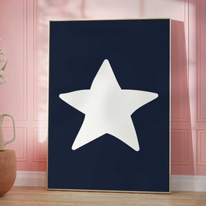 Retro Hand Drawn Star Wall Art, Digital Download Printable, Trendy Aesthetic Dorm Decor Minimalist Bar Cart Art Office Wall Art Blue Poster