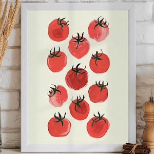Tomato Print Trendy, Kitchen Wall Art, Food Mediterranean Print, Printable Wall Art, Eclectic Kitchen, Food Vintage Art Print Dinner Party