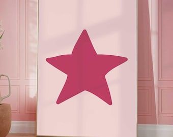 Pink Star Art Print, Retro Star Poster, Hand Drawn Star Wall Art, Trendy Aesthetic Sketch Art, Girly Preppy Wall Art, Apartment Decor