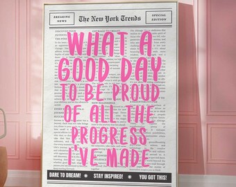 Newspaper Typography Poster 70s Pink Wall Art Print, Trendy Quote Livingroom Decor Motivational Art Retro Feminist Y2K Affirmation Wall Art