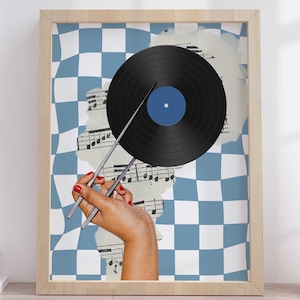 Blaue Schallplatte Wand Kunst Trendy Retro Musik Poster Musik Liebhaber Geschenk Maximalist Wand Kunst Trendy Funky Poster Wohnung Dekor Blau Retro Kunst