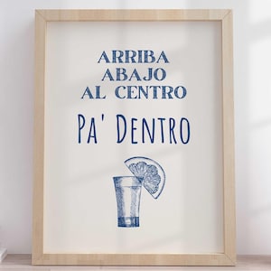 Mexican Bar Cart Art Prints for Kitchen Wall & Dorm Decor, Digital Download Vintage Tequila Print Blue Trendy Alcohol Poster