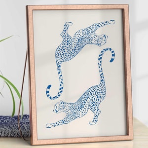 Blue Cheetah Wall Print, Retro Wall Decor, Digital Download, Blue Room Decor, Aesthetic Wall Print, Trendy Art Print, Retro Gallery Decor