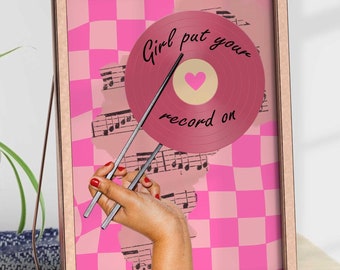 Pink Vinyl Record Wall Art Retro Dopamine Maximalist Eclectic Decor Printable Digital Download Y2K Girly Print Trendy Retro Art Aesthetic