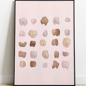 Nice Bum Body Positive Print | Colorful All Skin All Races Quirky Art Butt Art Print Funny Bathroom Art | Wall Print Self Love Body Positive