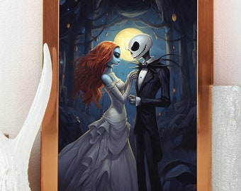 Póster digital de pareja de pesadilla de Halloween: Amor espeluznante (descarga digital)