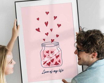 Love Poster, Retro Print, 70s Poster, Red Wall Art, Psychedelic Art, Valentine's Day Gift, Soulmate Poster, Love Letter Poster, Trendy Print