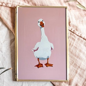 Silly Goose Wall Art, Cute Goose Poster, Light Pink Nursery Decor, Farm Animal Printable, Girl's Room Illustration, Goose Children's Room