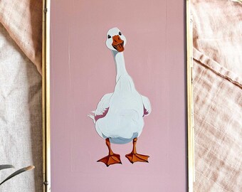 Silly Goose Wall Art, Cute Goose Poster, Light Pink Nursery Decor, Farm Animal Printable, Girl's Room Illustration, Goose Children's Room
