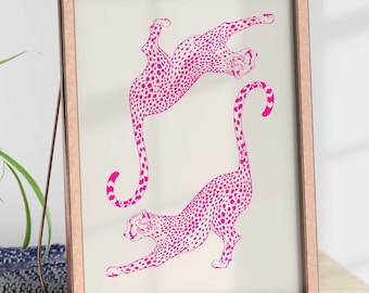 Pink Cheetah Wall Print Trendy Pink Funky Wall Art Cheetah Poster Apartment Decor Preppy Room Decor College Dorm Decor Retro Leopard Poster