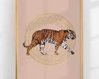 Lucky Tiger Art Print Neutral Home Decor Wall Trendy Decoration Kitchen Bedroom Living Room Office House Warming Gift Animal Illustration